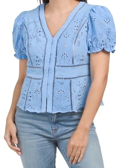 Liv Puff Sleeve Eyelet Top - Picture 1 of 4